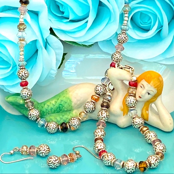 Brighton Jewelry - Brighton LATIKA Multi Color Czech glass bead silver Necklace Bracelet Earrings